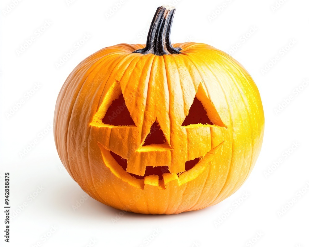 Minimalist carved face on an orange pumpkin, isolated for Halloween simplicity. Minimalist carved face on an orange pumpkin, isolated for Halloween simplicity.