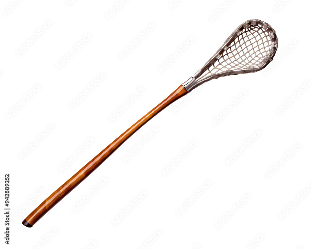 A classic lacrosse stick with a wooden handle and a netted scoop, perfect for sports and athletic-themed designs. A classic lacrosse stick with a wooden handle and a netted scoop, perfect for sports and athletic-themed designs.