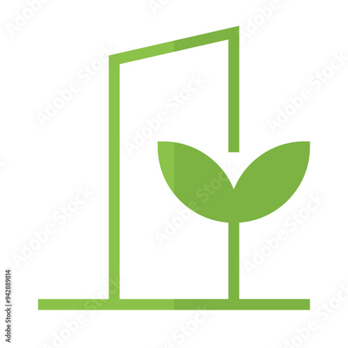 Green City Plant Leaf Eco Ecology Single Icon Flat Color Style photo