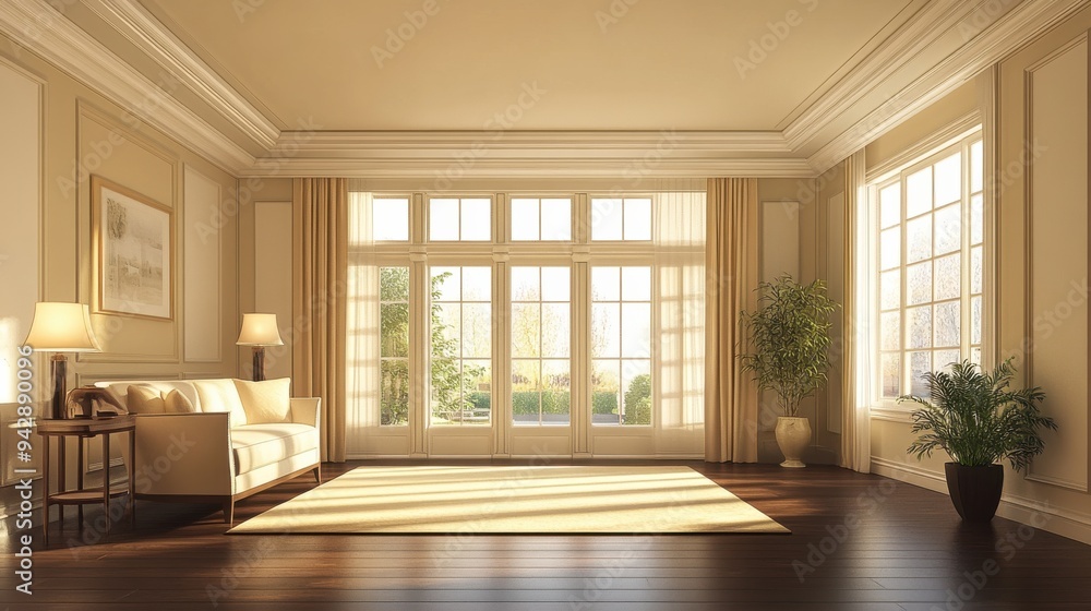 a Typical American Living Room with Light Beige Walls, Dark Hardwood Flooring, Modern Furniture a Typical American Living Room with Light Beige Walls, Dark Hardwood Flooring, Modern Furniture