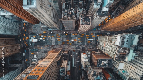 Aerial View of New York City Streets with Taxi Cabs