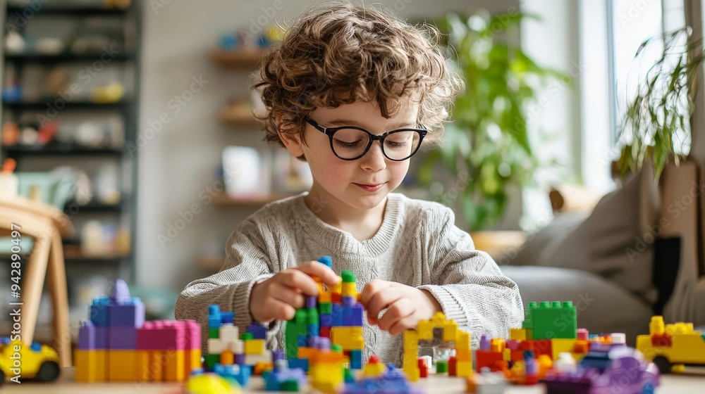 A child imitating an AI developer, creating toy neural networks with building blocks A child imitating an AI developer, creating toy neural networks with building blocks