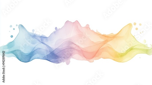 A colorful watercolor painting of a rainbow with mountains in the background. The painting is vibrant and full of life, evoking a sense of joy and wonder. The colors blend together seamlessly