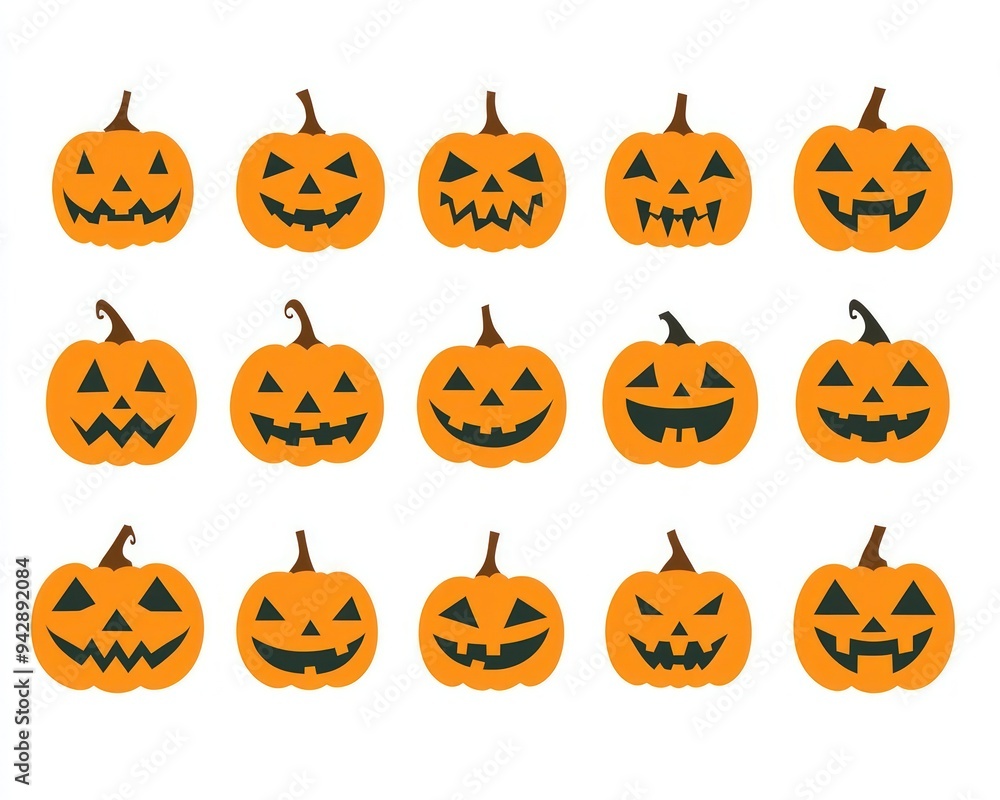 Crisp and minimalist Halloween pumpkin face vectors, suitable for all designs. Crisp and minimalist Halloween pumpkin face vectors, suitable for all designs.