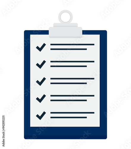 Blue clipboard with checklist notes clipart flat illustration sticker 