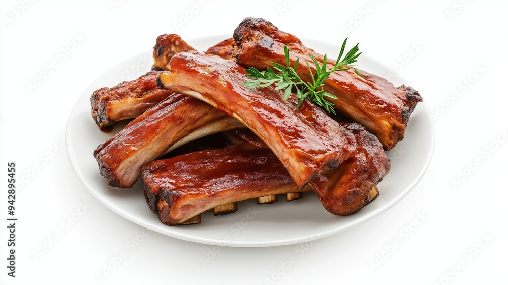 Tender Barbecue Pork Ribs on a White Plate - Top View
Tender Barbecue Pork Ribs on a White Plate - Top View