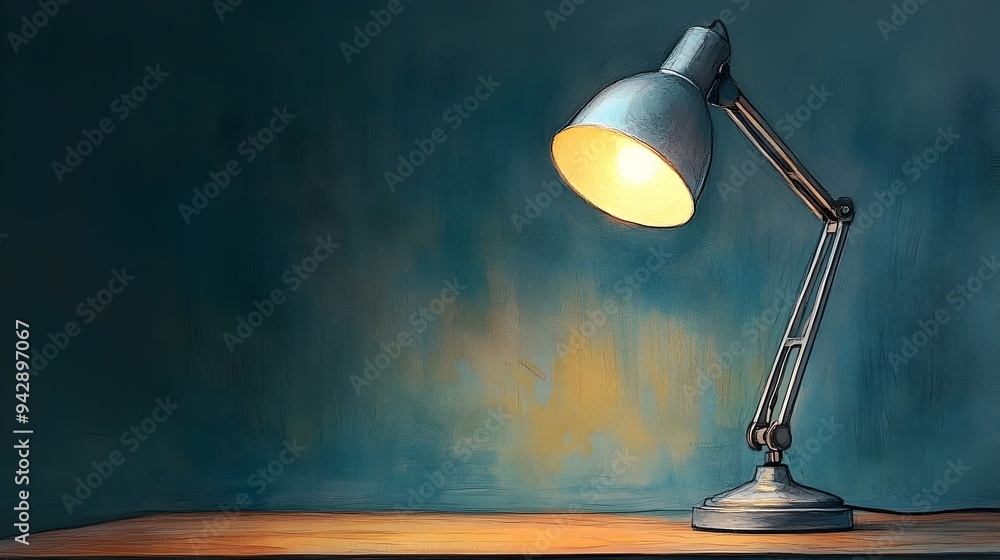 Bright Silver Desk Lamp Illuminating a Workspace with Shining Light Bright Silver Desk Lamp Illuminating a Workspace with Shining Light