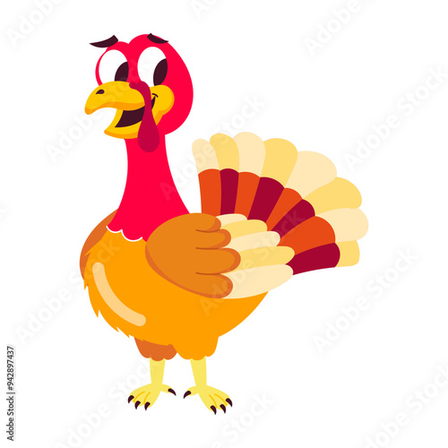Cartoon style mascot of happy turkey 

