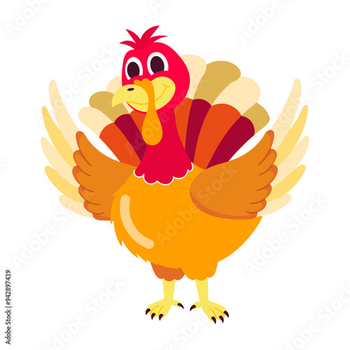 Comic style sticker of cute turkey 

