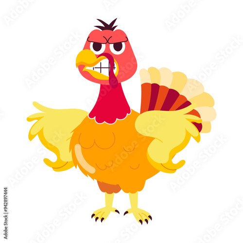 A flat style sticker of angry turkey 

