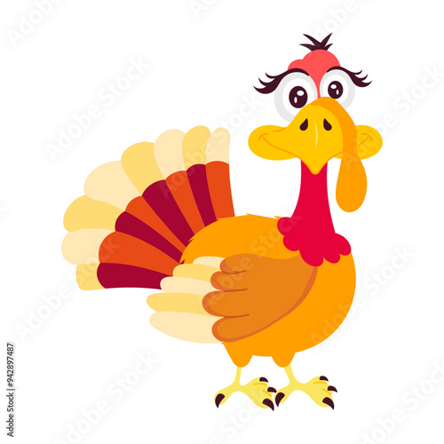 Comic style sticker of cute turkey cartoon 