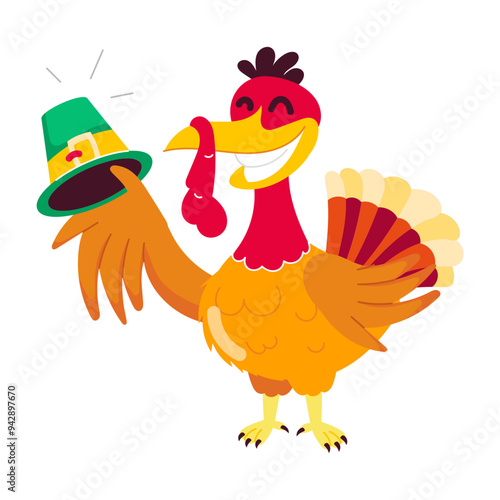 Cartoon style mascot of turkey hat  

