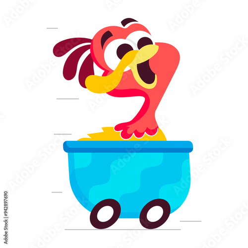 Turkey riding in thanksgiving cart, flat sticker 

