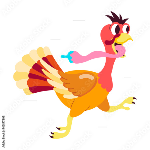 Comic style sticker of turkey race 

