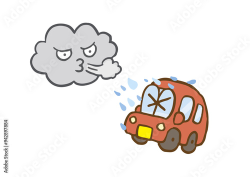 風雨にさらされる車