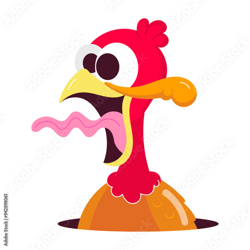 A flat style sticker of shocked turkey screaming 

