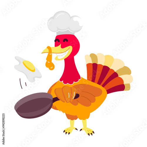 Chef turkey cooking flat style mascot 

