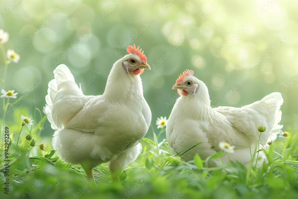 The roosters and hens in the rice field. The roosters and hens in the rice field.