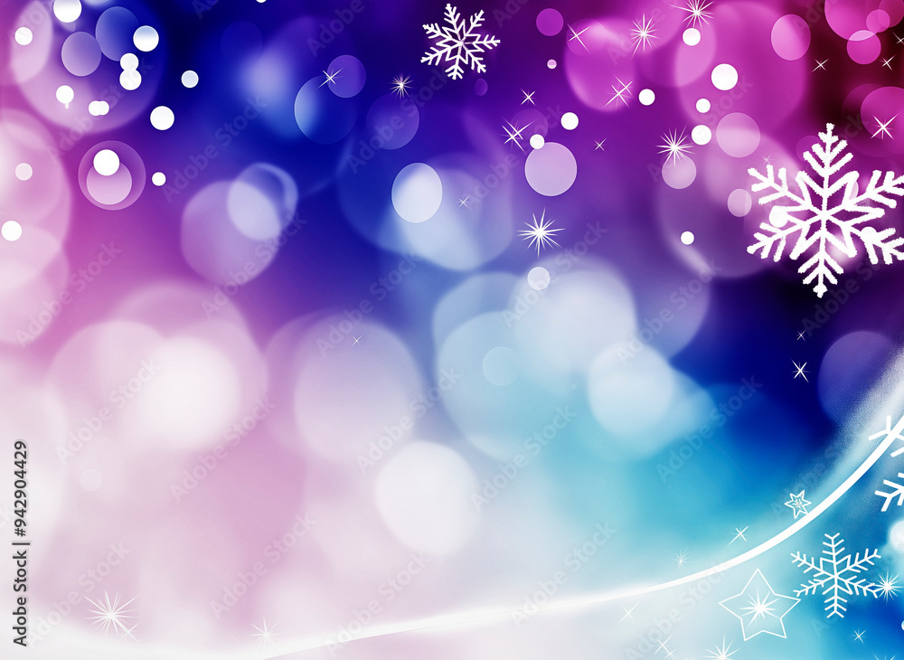Abstract christmas illustration featuring a colorful background with falling snowflakes and sparkling stars Abstract christmas illustration featuring a colorful background with falling snowflakes and sparkling stars