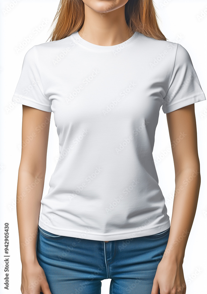 a woman wearing a white T-shirt, mock up a woman wearing a white T-shirt, mock up