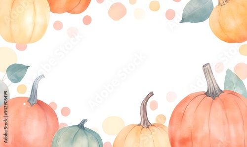 Canvas style watercolor masterpiece with pumpkins and fall themes, Generative AI photo