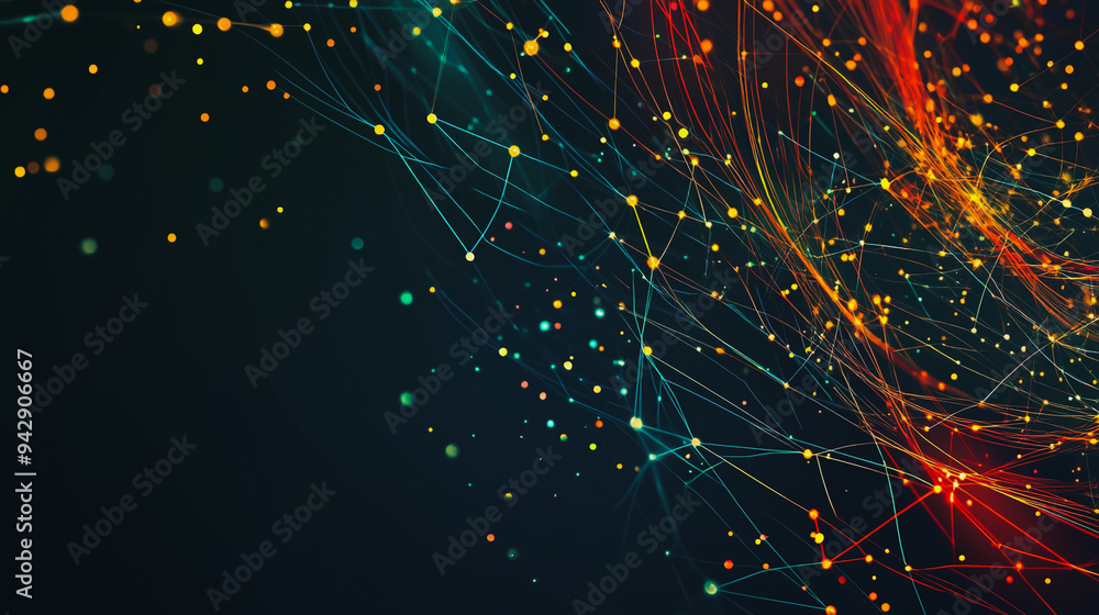 Fototapeta premium Abstract colorful business connection of lines from nodes It is connected to endless nodes and represents the innovation of communication in the network with black background