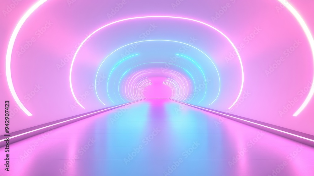 A long tunnel with neon lights and a pinkish hue. The tunnel is long and narrow, with a blueish tint. The neon lights create a futuristic and otherworldly atmosphere A long tunnel with neon lights and a pinkish hue. The tunnel is long and narrow, with a blueish tint. The neon lights create a futuristic and otherworldly atmosphere