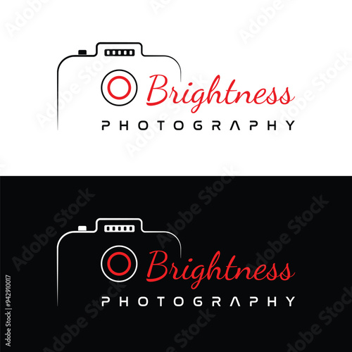 Modern minimalist photography logo design with camera outline and bold typography
