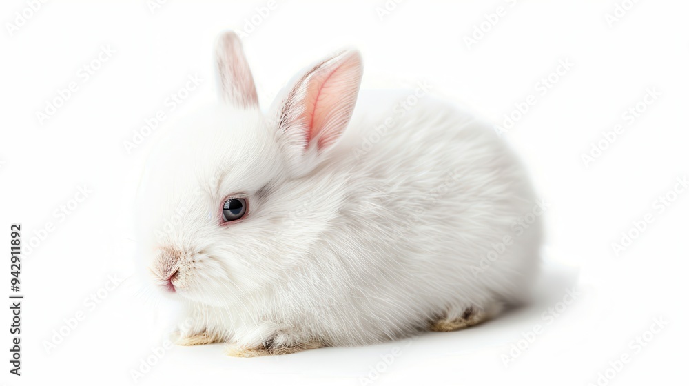 White Rabbit: Adorable Close-up of Clean Domestic Creature on White Background White Rabbit: Adorable Close-up of Clean Domestic Creature on White Background