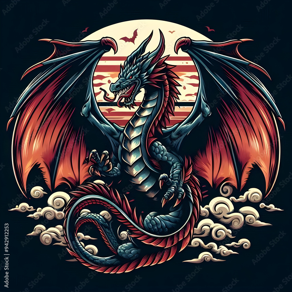 Fototapeta premium Dragon illustration Dragon poster Dragon banner Dragon logo