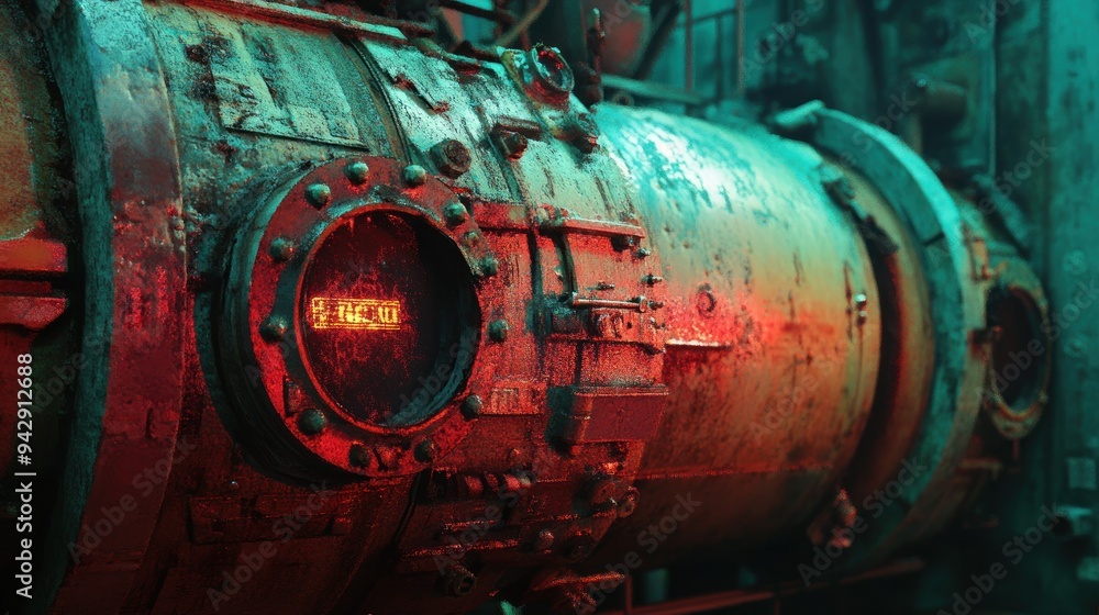 Rusty Industrial Pipe with Red and Green Lighting Rusty Industrial Pipe with Red and Green Lighting
