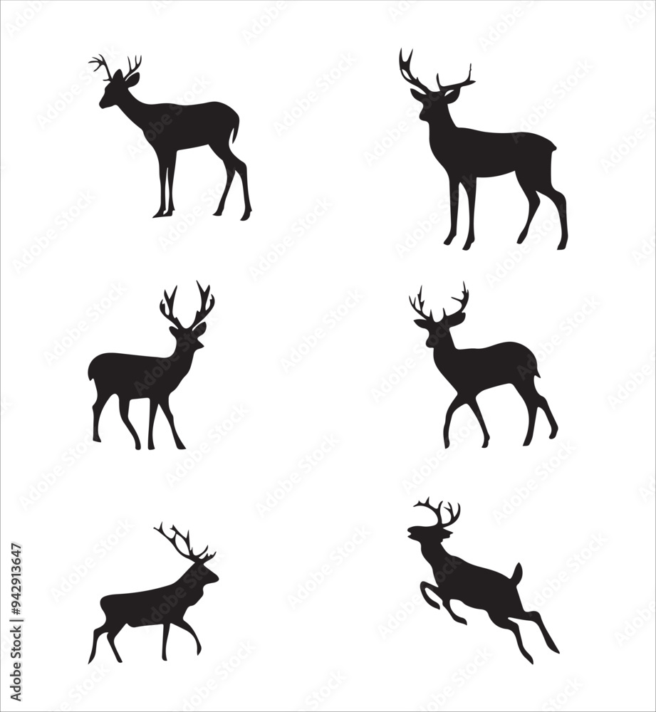 Silhouette hunting deer vector isolated on white background. Christmas deer, deer silhouette, moose, antelope, deer jumping vector. Silhouette hunting deer vector isolated on white background. Christmas deer, deer silhouette, moose, antelope, deer jumping vector.