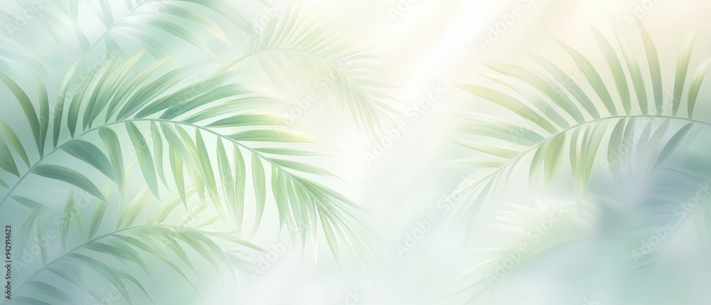 A leafy green background with a leafy green palm tree in the foreground. The palm tree is surrounded by a blue sky A leafy green background with a leafy green palm tree in the foreground. The palm tree is surrounded by a blue sky