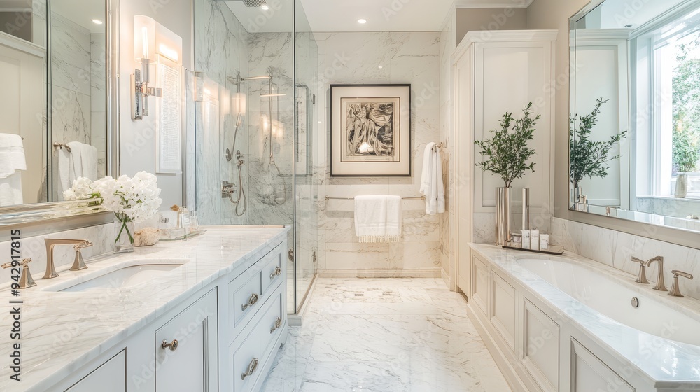 A high-end bathroom with sleek, marble countertops and elegant décor. --ar 16:9 --v 6.1 Job ID: 94d5011f-502b-4375-bad6-4f5e077bb1e0 A high-end bathroom with sleek, marble countertops and elegant décor. --ar 16:9 --v 6.1 Job ID: 94d5011f-502b-4375-bad6-4f5e077bb1e0