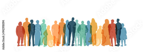 Different people stand side by side together.