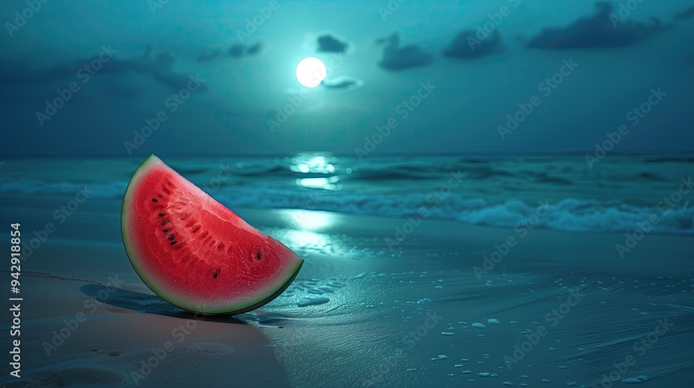 Watermelon Enjoying a Pink Full Moon Overlooking A Beautiful Tropical Beach, Island Vacation Marketing Backdrop Concept, Lunar Eclipse Wallpaper Design, Ocean and Nature Art Watermelon Enjoying a Pink Full Moon Overlooking A Beautiful Tropical Beach, Island Vacation Marketing Backdrop Concept, Lunar Eclipse Wallpaper Design, Ocean and Nature Art