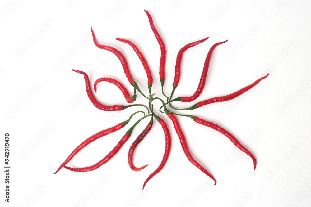 Fresh Curly Red chili peppers (Cabai Merah Keriting) Isolated on a white background Fresh Curly Red chili peppers (Cabai Merah Keriting) Isolated on a white background