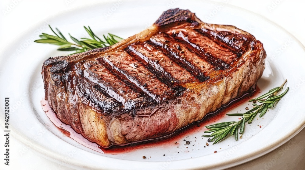 Watercolor of Delicious Grilled Beef Steak and red wine glass,Detailed Hand Drawn,Vector illustration,Freshly medium rare grilled beef steak, fried meat, close-up, isolated on white background. Watercolor of Delicious Grilled Beef Steak and red wine glass,Detailed Hand Drawn,Vector illustration,Freshly medium rare grilled beef steak, fried meat, close-up, isolated on white background.
