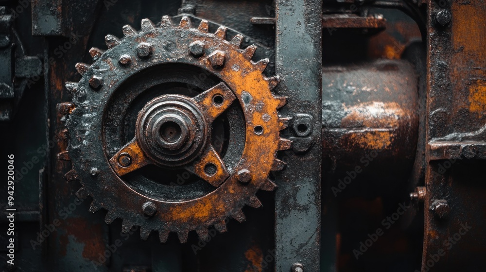 Close-up of a Rusty Gear in an Industrial Setting Close-up of a Rusty Gear in an Industrial Setting
