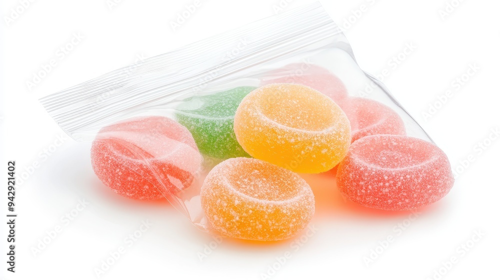 A bag of jelly beans with a clear plastic bag over them A bag of jelly beans with a clear plastic bag over them