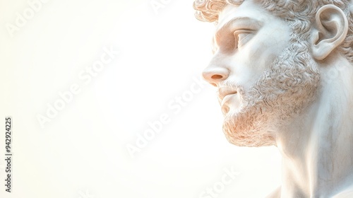 A man's face is shown in a white background. The man has a beard and a mustache