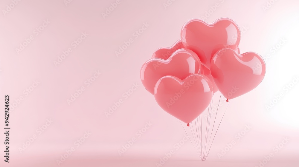 A pink balloon bouquet of hearts is floating in the air. The balloons are arranged in a way that they look like they are floating in the sky. Concept of joy and celebration A pink balloon bouquet of hearts is floating in the air. The balloons are arranged in a way that they look like they are floating in the sky. Concept of joy and celebration