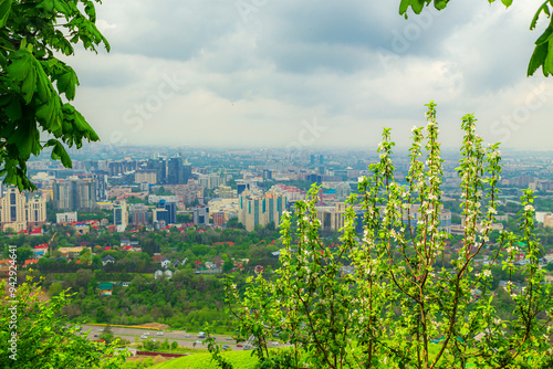 Panoramic view of the city of Almaty from Mount Koktobe. photo