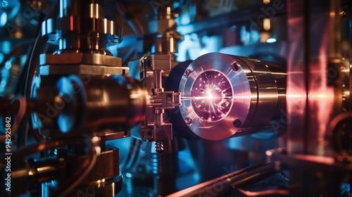 Close-up of a Laboratory Experiment with Glowing Light