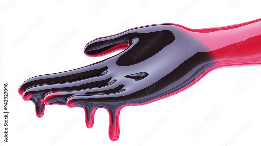 A hand with red paint dripping from it. The hand is in a downward position. The image has a dark and ominous mood A hand with red paint dripping from it. The hand is in a downward position. The image has a dark and ominous mood
