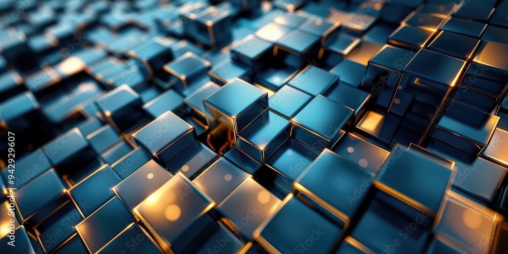 Fototapeta premium Abstract Blue and Gold Metallic Cubes
