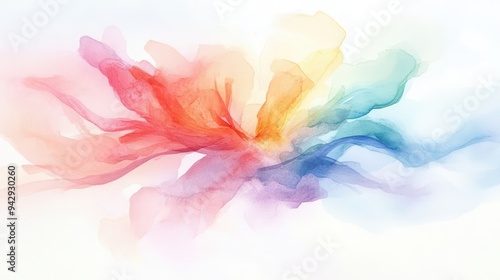 A colorful watercolor painting of a flower with a rainbow of colors. The painting is abstract and has a dreamy, whimsical feel to it