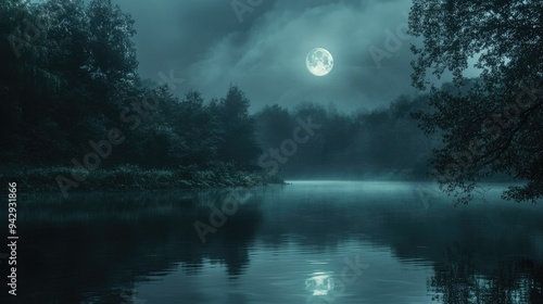 Moonlight reflecting on a still river, with plenty of space for copy.