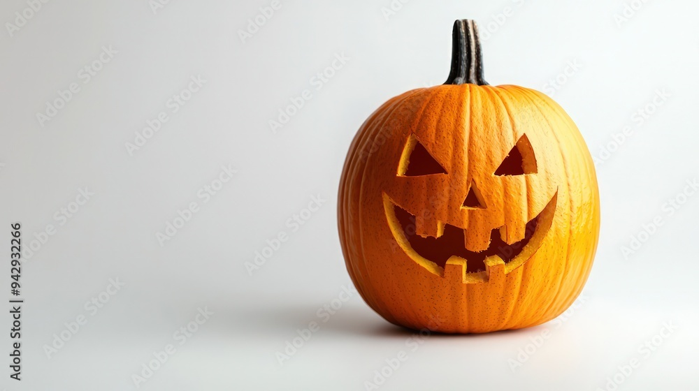 October festive theme with a scary faced pumpkin, isolated on white. October festive theme with a scary faced pumpkin, isolated on white.