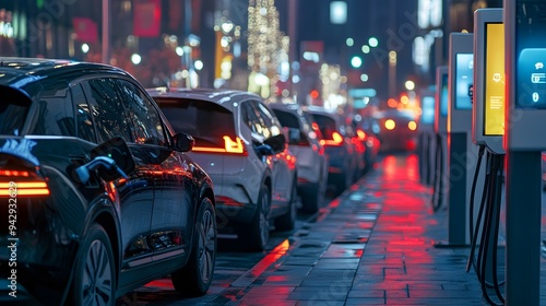 Wallpaper Mural Electric car charging stations in a busy city, representing clean transportation Torontodigital.ca